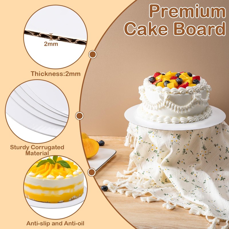 6 PCS White Cake Boards 10 Inch Round Cardboard Bases Waterproof Oil Proofing gallery