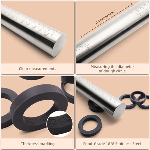 Adjustable Rolling Pin with Thickness Rings for Baking -Non Stick Stainless S... gallery