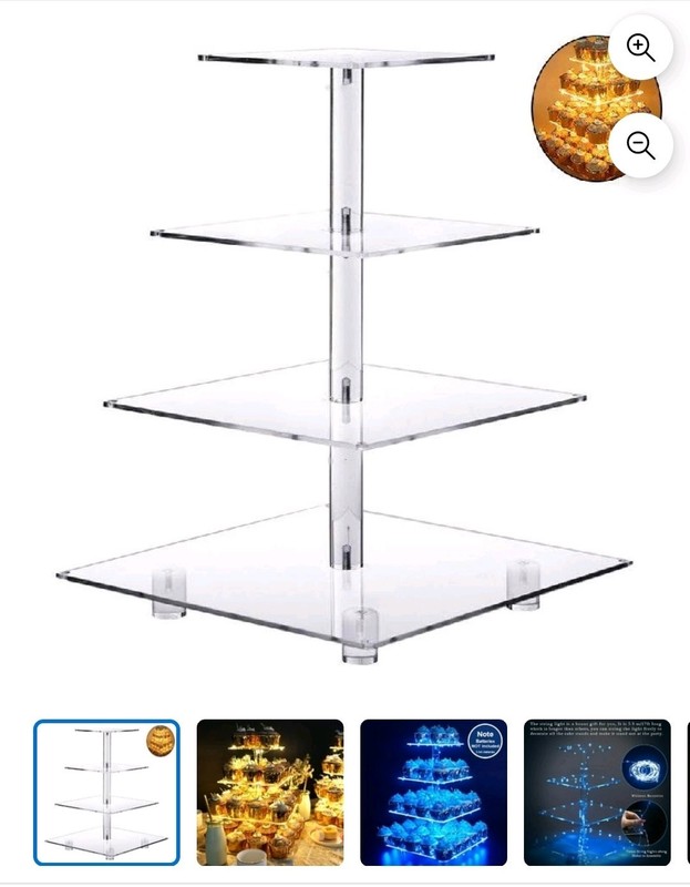 Large 4 Tier Light Up Cupcake Stand Square Acrylic Tower Dessert Pastry Serving
