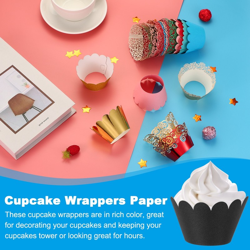 Cupcake Wrappers Paper, 50 Pack Baking Cups Standard Wave Decor, Black gallery