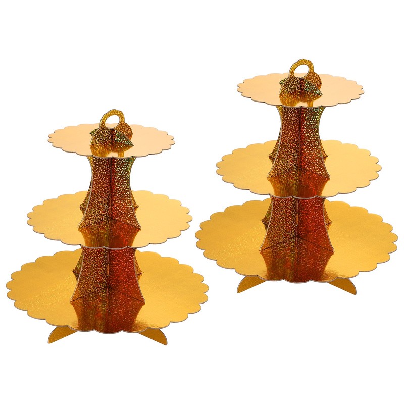 2 Pcs 3-Tier Cupcake Stand, Cardboard Cake Stand Dessert Displays, Laser Gold