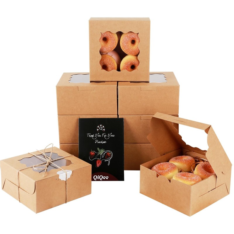 140Pcs Brown Bakery Boxes with Window - 6"x6"x3" Macaron, Donut & Cookie Boxes gallery