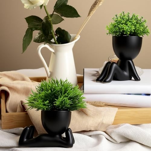 Black 2 pcs Fake Plants, Small Artificial Plants, Faux Plants Indoor for C gallery