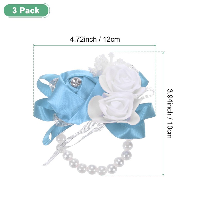 3-Pack Pearl Corsage Wristlet Bracelet for DIY Corsage Supplies [Sky Blue] gallery