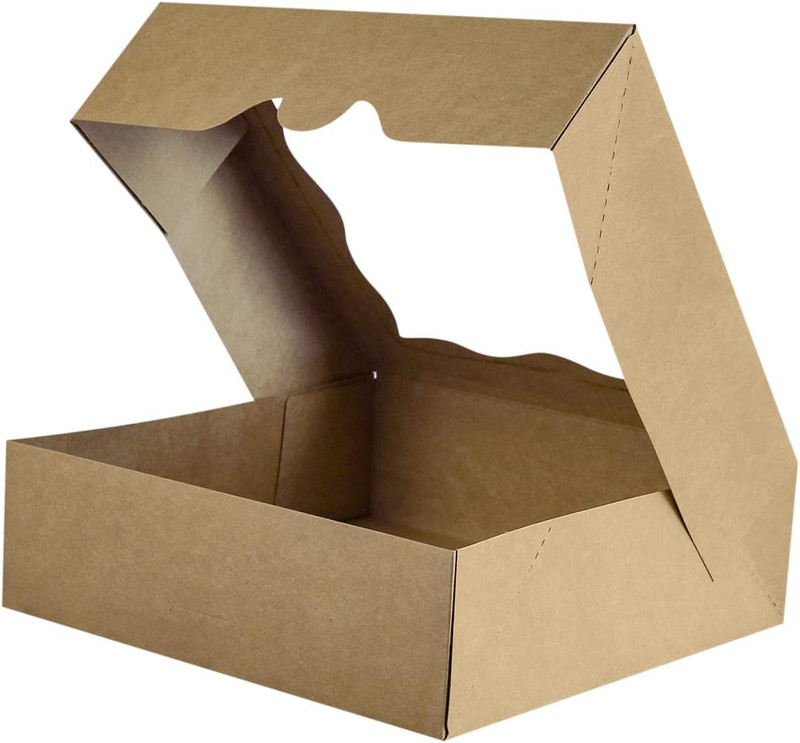 CHERRY 15-Pack 10"x10"x3"Brown Bakery Boxes with PVC Window for Pie and Cookies gallery