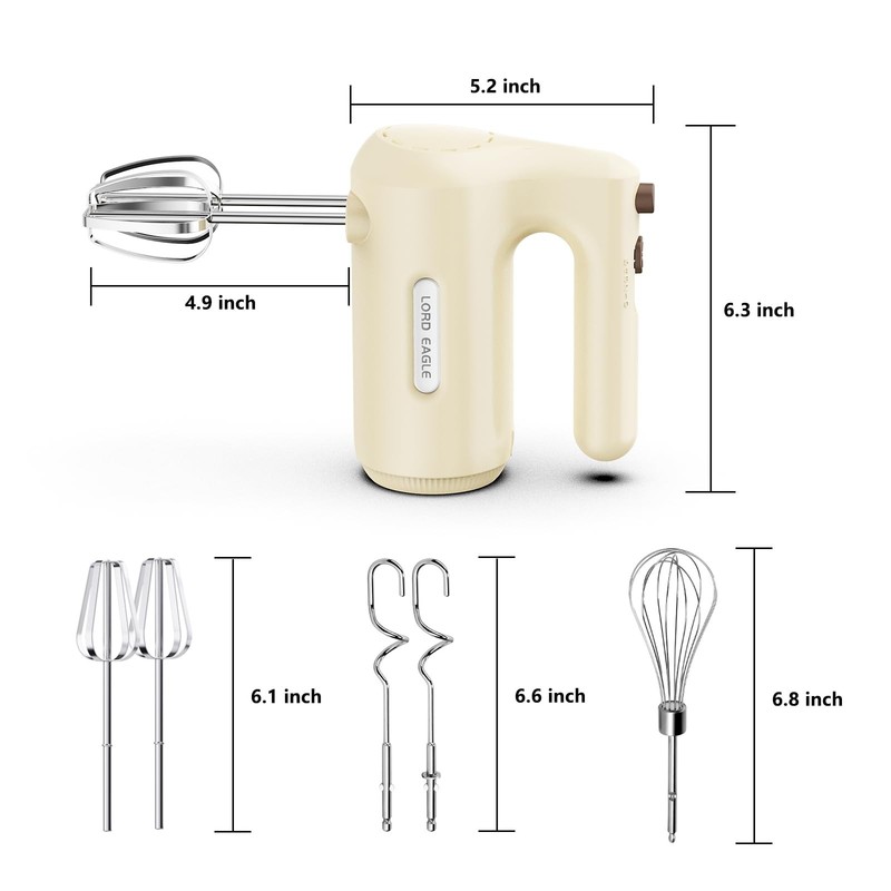 5-Speed Hand Mixer With 4 Stainless Steel Mixing Bowls Set, 300W Lightweight ... gallery
