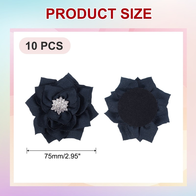 3 Inch 10 Pcs Rhinestone Pearl Chiffon Flower, Dark Blue gallery