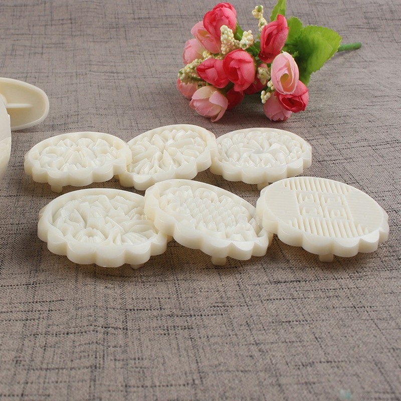 Reusable 6 Piece Moon Cake Mould Set Ivory ABS Fondant Making Kitchen Tools gallery