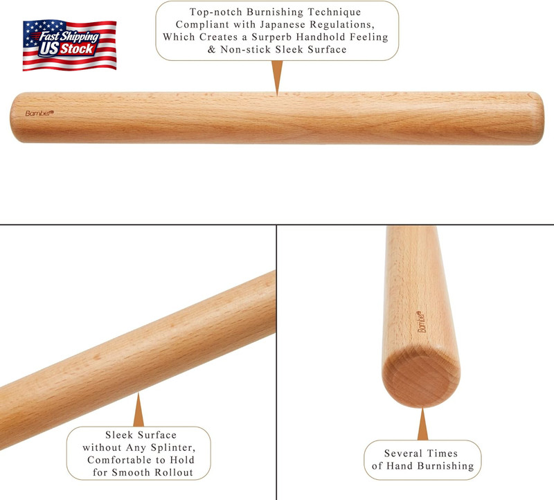 Bamber Wood Rolling Pin for Baking Wooden Rolling Dowel Stick Dough Roller for C gallery