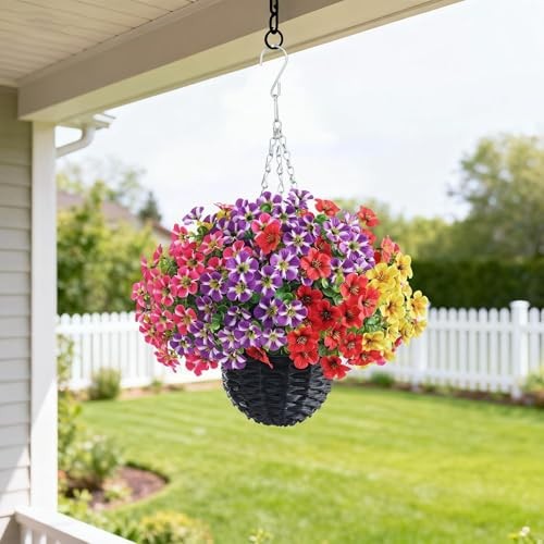 2 Sets Artificial Morning Glory and Eucalyptus Hanging Basket for Mixed Color gallery