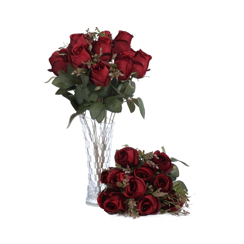 FlueHouzz Artificial Roses Flowers Fake Silk Rose Pack of 2, Z-burgundy