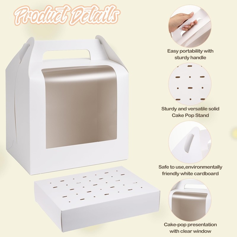 12Pcs Portable Cake Pop Holder Boxes, White Candy Boxes with Clear Window Cak... gallery