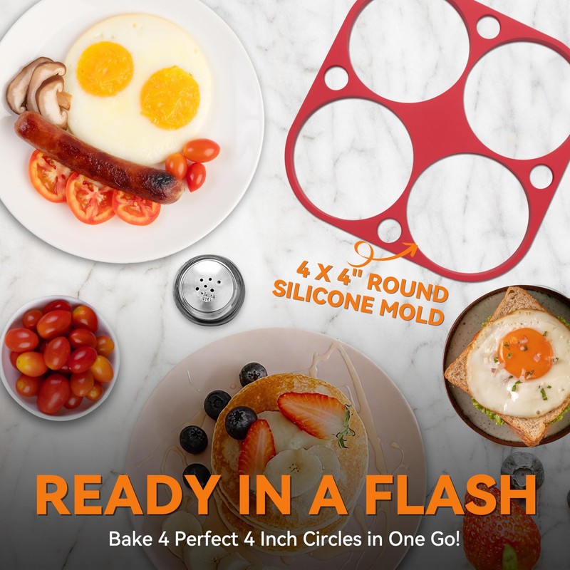 Bakers Friend 4 Round Silicone Egg Rings Frying Pancake Shaper Nonstick gallery
