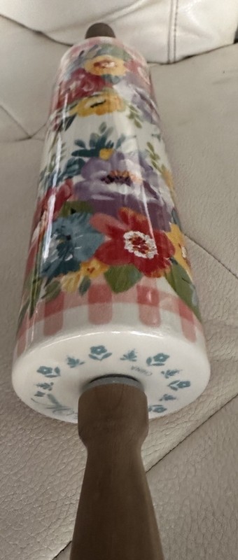 The Pioneer Woman Ceramic Rolling Pin Sweet Romance Blossom w/Acacia Handles NEW