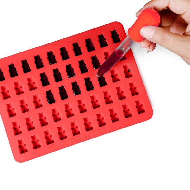 50 Holes Bear Mold Silicone Candy Mold Fun with Dropper (Red) bear shaped mold gallery