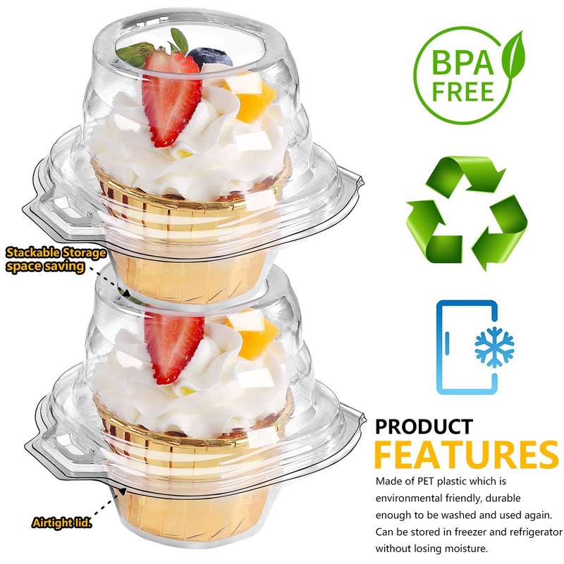 Foodiejoy 180 Packs Individual Cupcake Containers Stackable 180 counts, Clear gallery