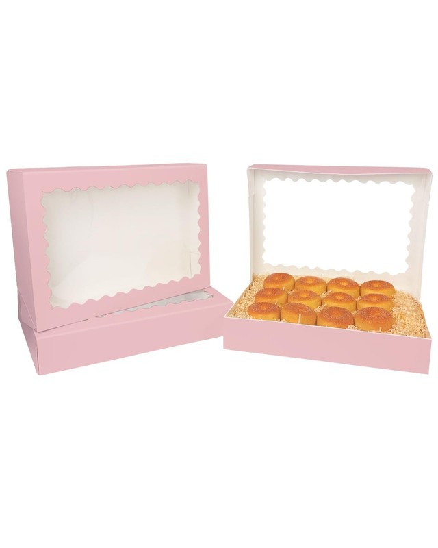 Auto-pop Up Pink Cookie Box with Window 14x10x2.5 Inch 24Pcs Bakery Pastry Ma... gallery