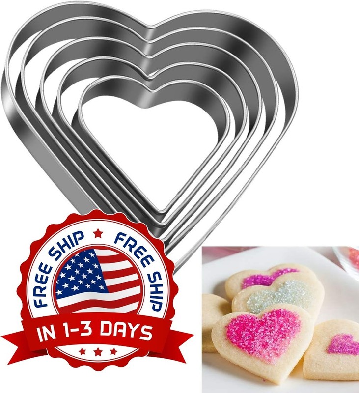 5 Juego De Cortadores De Galletas Con Forma De Corazón De Acero Inoxidable NUEVO gallery