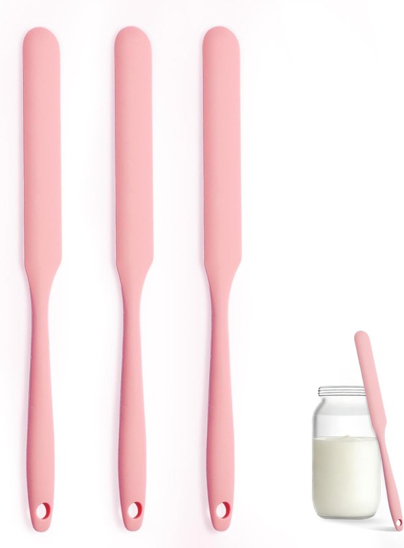 Silicone Jar Spatula Set of 3, Long Handle Skinny Spatula and Stle for