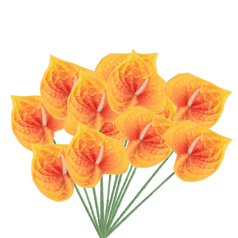 10Pcs 13″ Artificial Anthurium Lily Flowers Floral Bouquet Decor, Dark Orange
