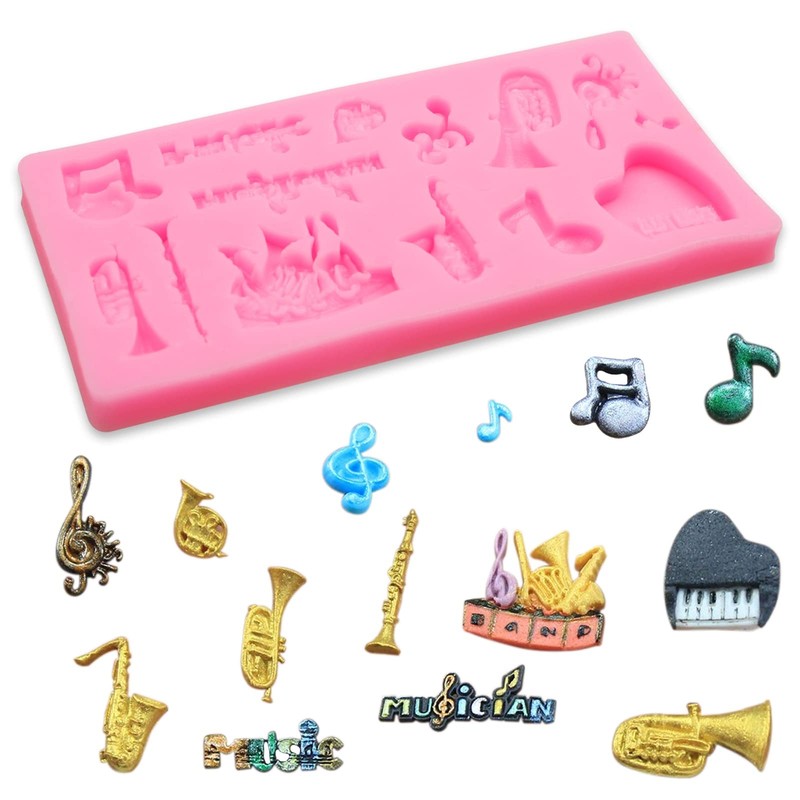 Music Note Fondant Mold 4 Pcs, Musical Instruments Chocolate Silicone Mold Pi... gallery