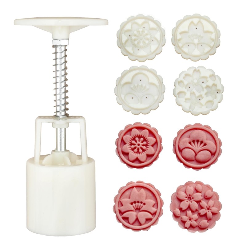 Mooncake Mold 4 PCS Hand Press 50g Cookie Stamps，Moon cake Mold Thickness Adj…