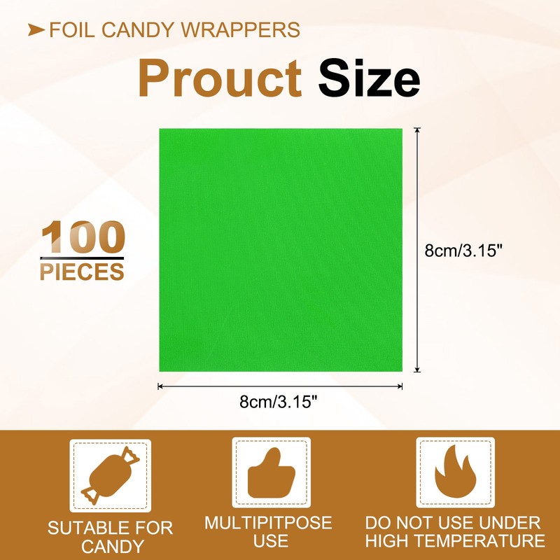 Foil Candy Wrappers 3x3 Inch, 100 Pcs Green Fine Grid Paper for DIY Chocolate gallery