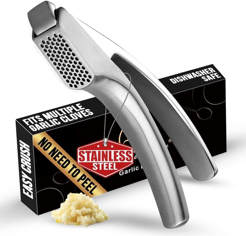 No Peeling Required Garlic Press Stainless Steel with Detachable Fine Chopper