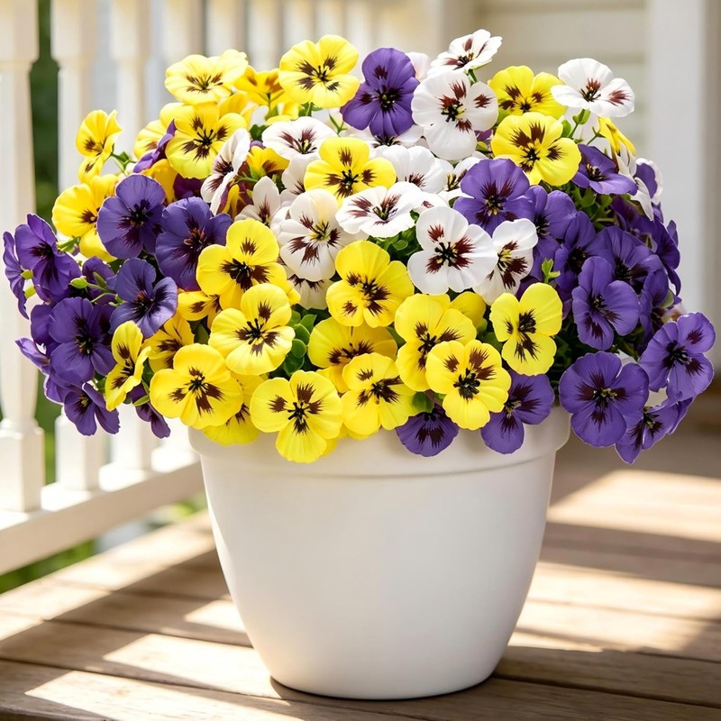 Artificial Pansies Flowers for Outdoors, 12 Pcs Faux Silk Pansy FlowerResistant