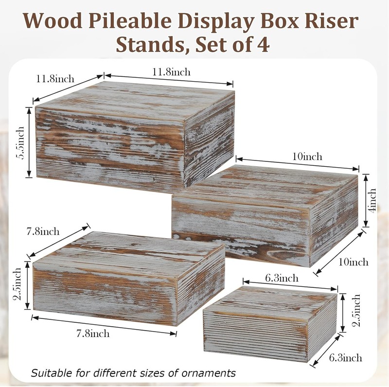 Set of 4 Large Wood Display Risers Rustic Cupcake Stand Size 11.8",10",7.8",6.3" gallery
