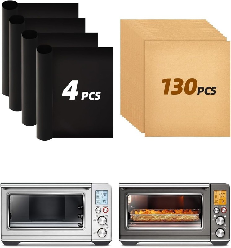 130PCs Paper Liners and 4PCs Reusable Teflon Baking Mats Compatible with