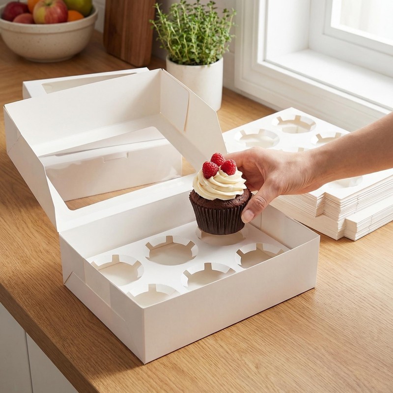50 Pack White 6Count Cupcake Box With Insert Window Food Grade Container gallery