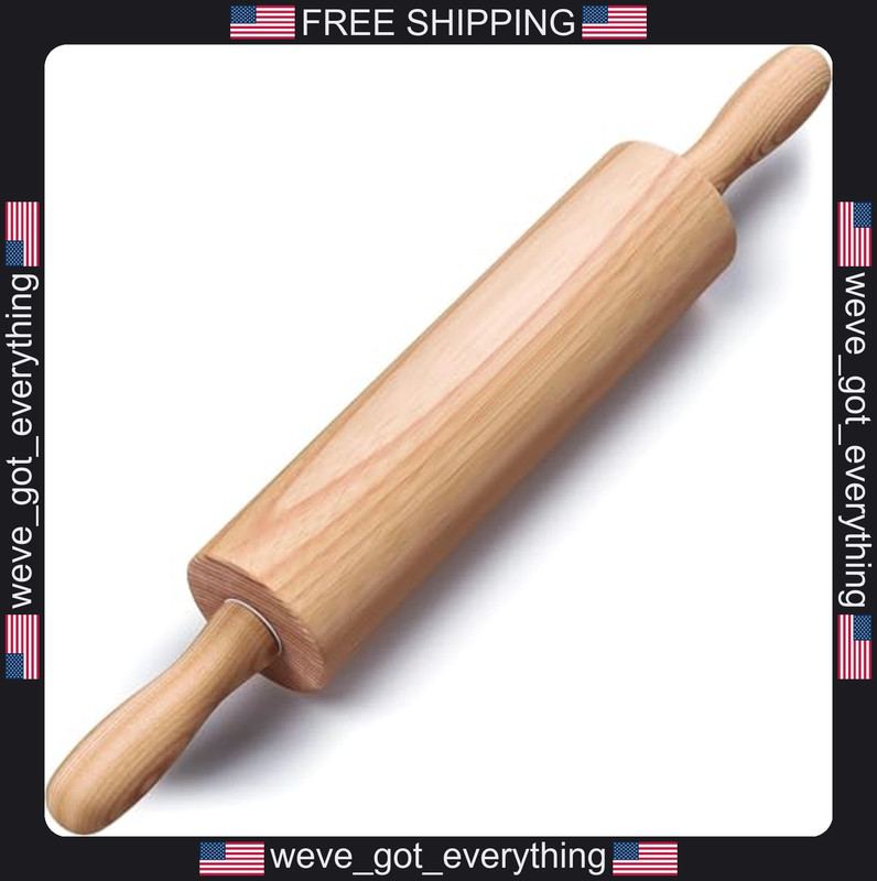 Wooden Rolling Pin 17.6 Inch Beech Wood for Baking Pastry Dough