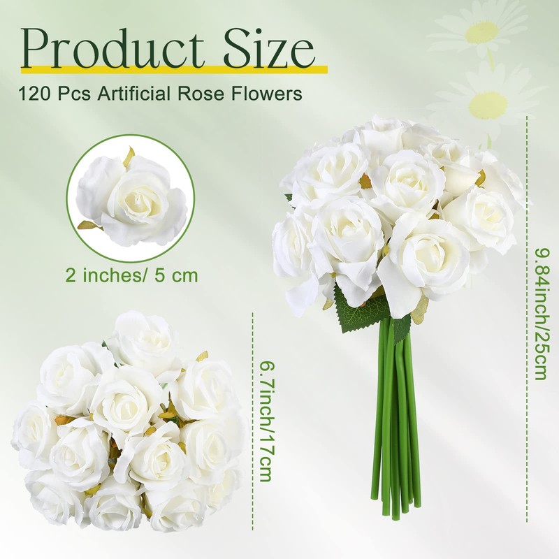Jexine 120 Pcs Artificial Silk Rose Flowers Wedding Bouquet Bulk Fake Realistic gallery