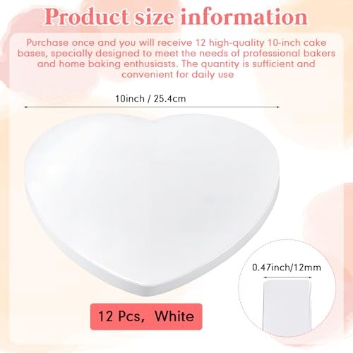 12 Pcs Cake Boards, White Cake Drum 10 inch Heart, 1/2 Thick Drum, Food-Graded gallery
