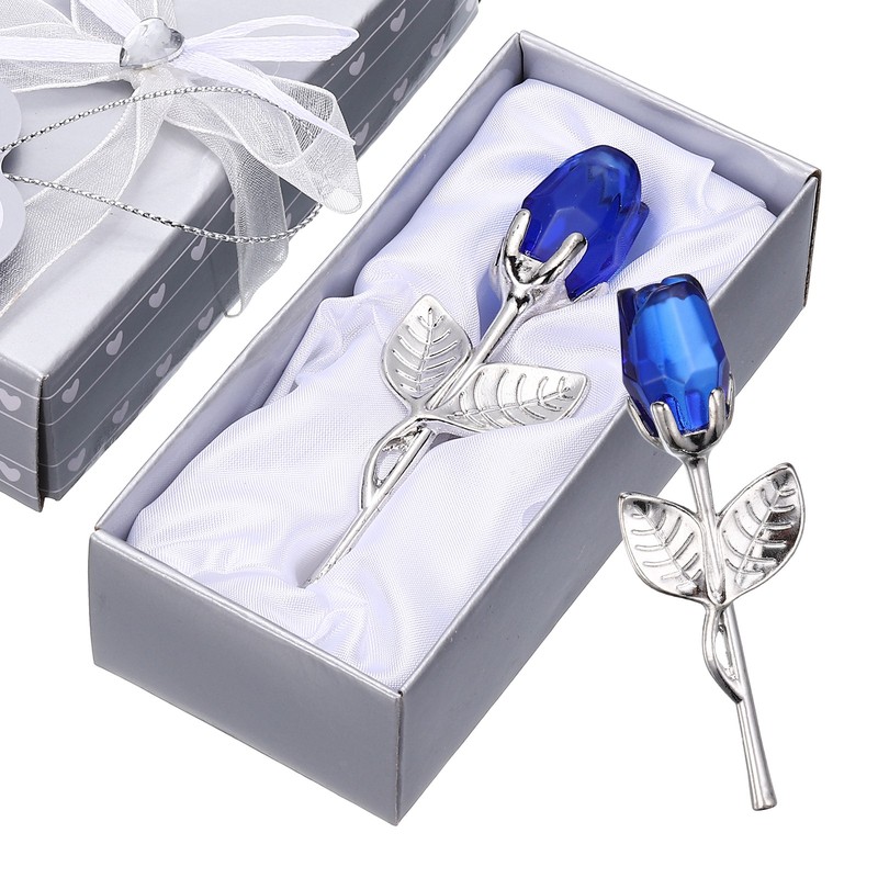 2Pcs Mini Crystal Rose with Box Romantic Crystal Rose Blue Silver]