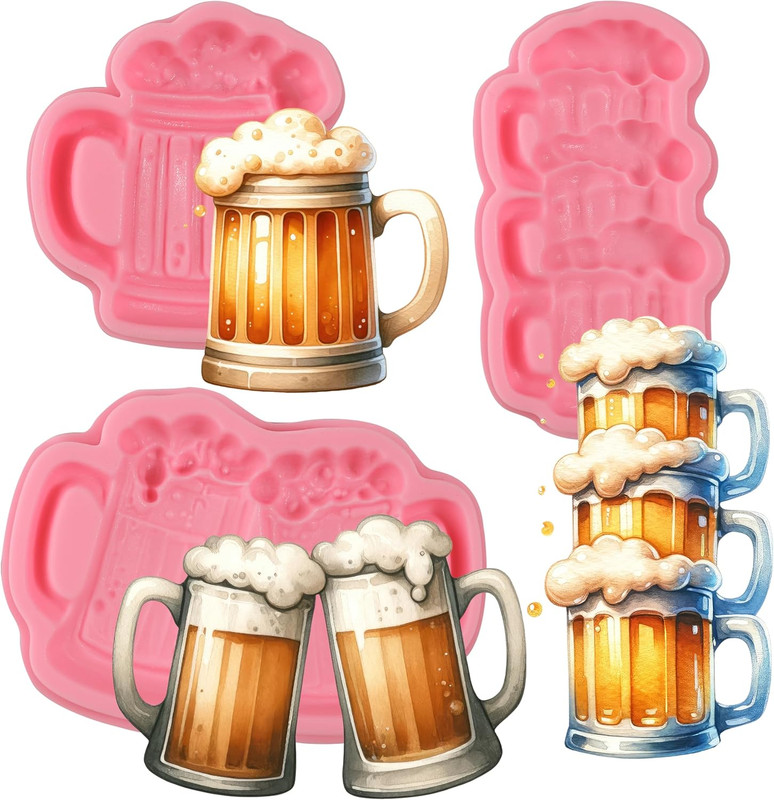 3 Pcs Beer Mug Chocolate Silicone Molds, Cute Wine Glass Shape Candy Fondant Mol gallery