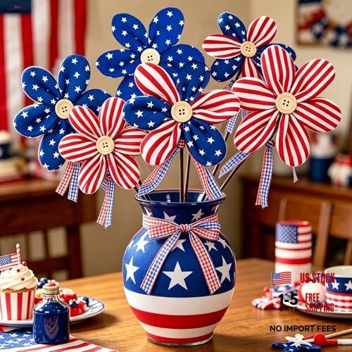 6 Pcs Patriotic 4th of July Patriotic Flowers 250th Anniversary Red White Blue