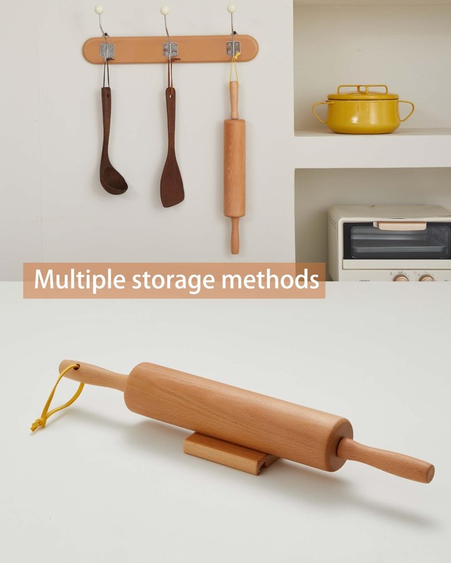 Classic Wood Rolling Pin 17" Rolling Pins for Baking with Silicone Mat and Ad... gallery