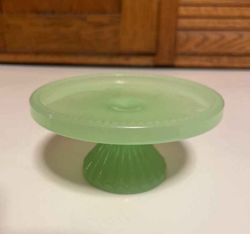 Mini Jadeite Glass Single CUPCAKE Size Pedestal Cake Plate 4″ W x 2″ H