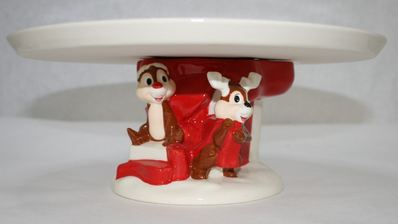 Disney Santa Chip 'n Dale Holiday Cake Stand Ceramic Sculpted NEW