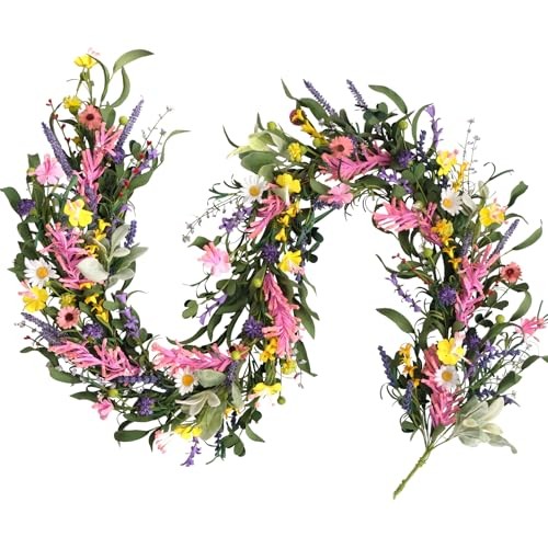 70inch with Flowers, Artificial Fake Flower Greenery Spring/Summer Garland