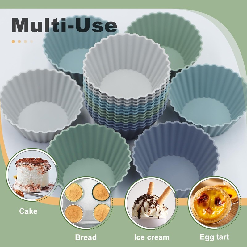 Large Silicone Muffin Cups, 12 Pack Reusable Cupcake Liners Jumbo Size gallery