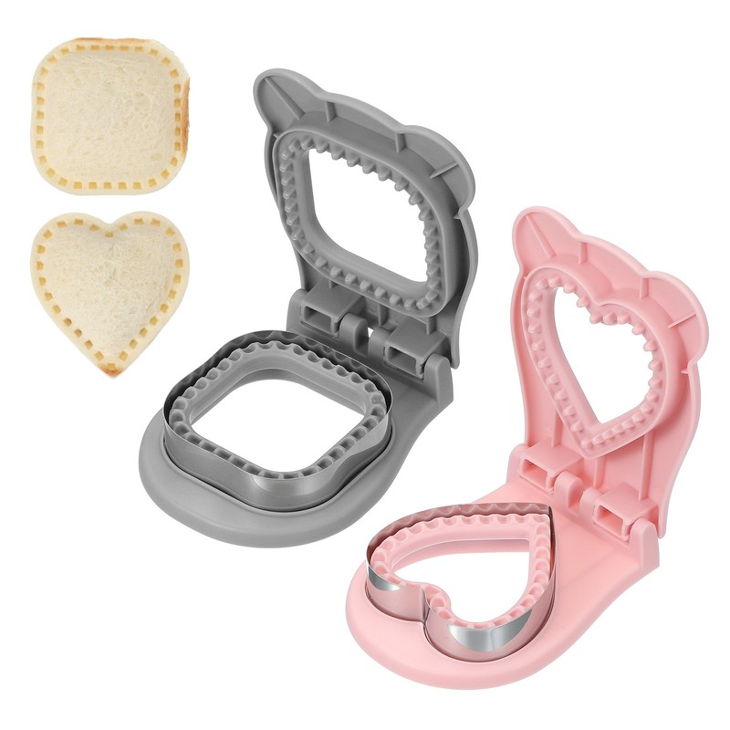 2 Pack Crustless Sandwich Cutter, Square/Heart Shape(Gray/Pink)