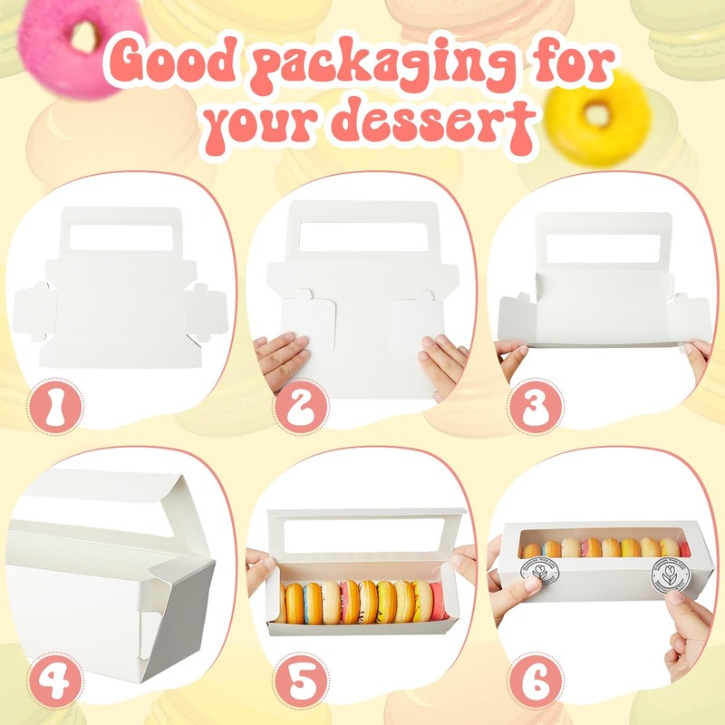 100 Pcs Macaron Boxes with Window, White Bakery Boxes with Stickers, Cookie &... gallery