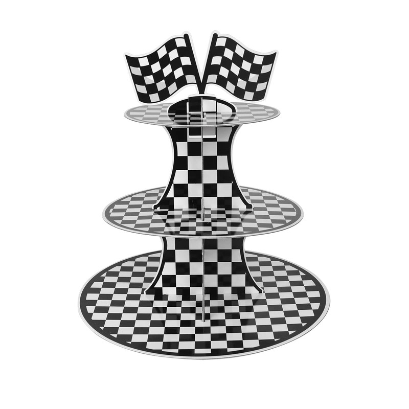 Racing Car Theme Cardboard Cupcake Stand,3-Tier Round Cupcake Holder Car Them...