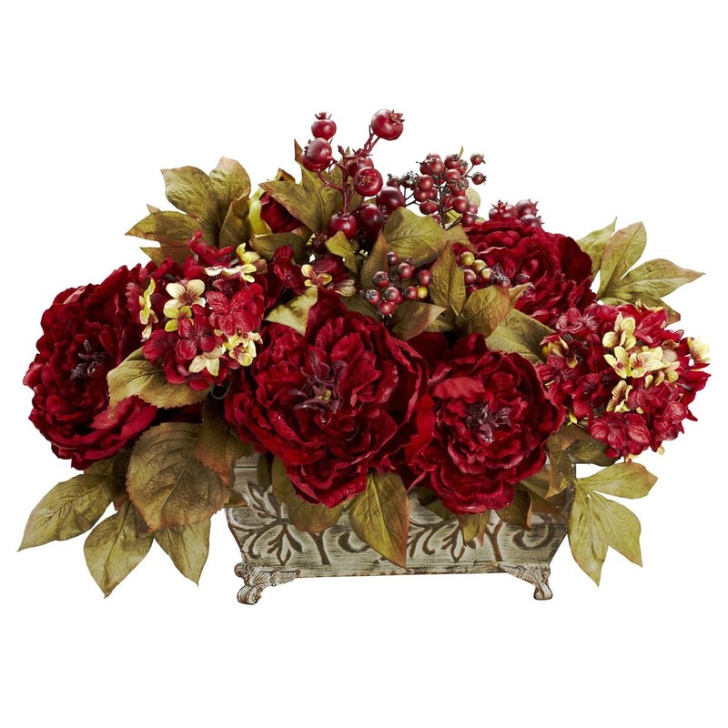 Nearly Natural Peony Hydrangea Silk Flower Arrangement