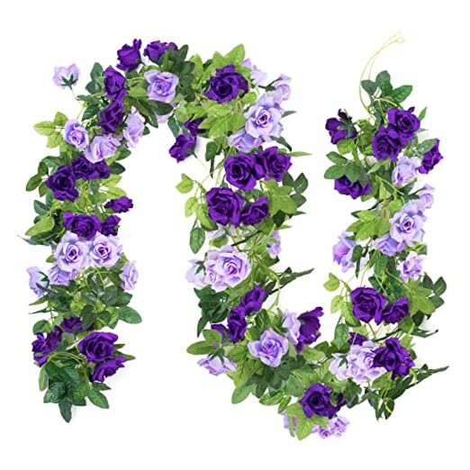 3Pack Artificial Rose Flower Garland, 23.7FT Fake Vines Silk Flowers Purple