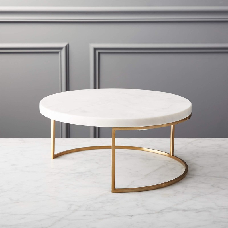 World Market Marble Pedestal Cake Stand/Server Large White Gold