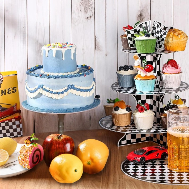 2 Pack Race Car Cupcake Stand for Kids Birthday Party, Three-Tier Cars Birthd... gallery